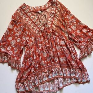 C & C California Boho Printed Ruffle Tunic Size Medium